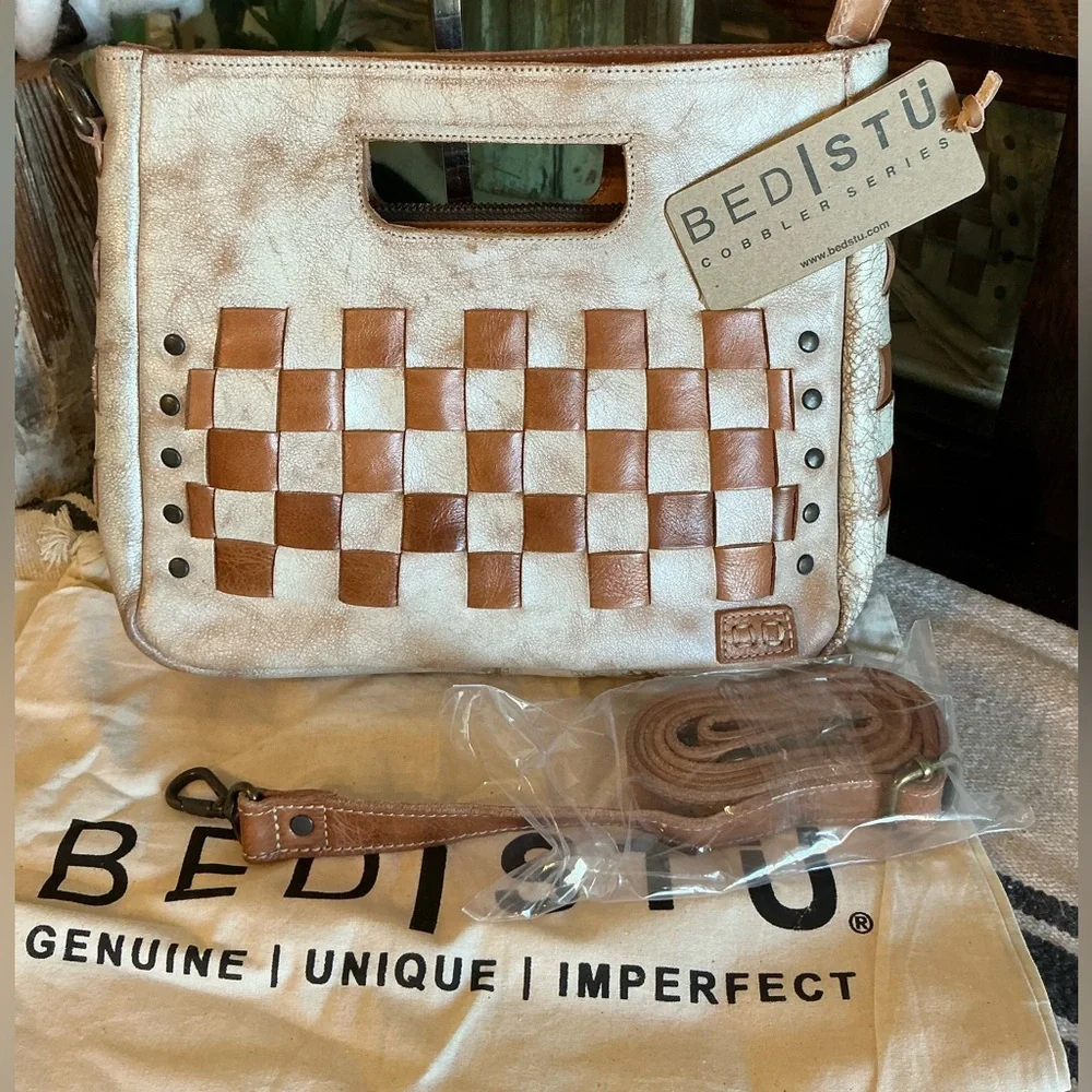 NWT Bed Stu Leather Keiki Crossbody Bag Handbag Nectar Lux Tan Rustic MSRP $235 - Picture 3 of 13